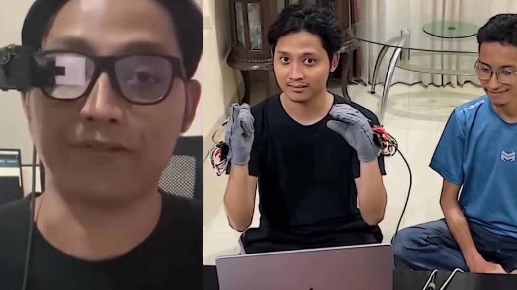 Tiga inovator muda Indonesia memperlihatkan Smart Glasses dan Smart Gloves ViSi&mdash;teknologi asistif buatan anak bangsa yang mampu menerjemahkan bahasa isyarat dan suara secara real-time