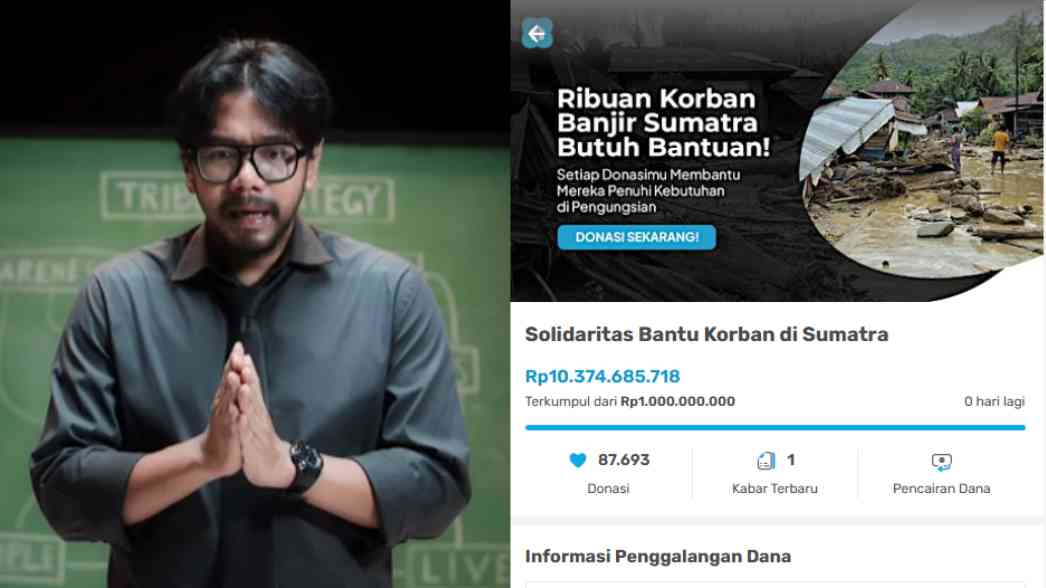 Ferry Irwandi saat membuka sesi live streaming penggalangan dana untuk korban banjir di Sumatra, yang berhasil mengumpulkan lebih dari Rp10 miliar hanya dalam satu hari.
