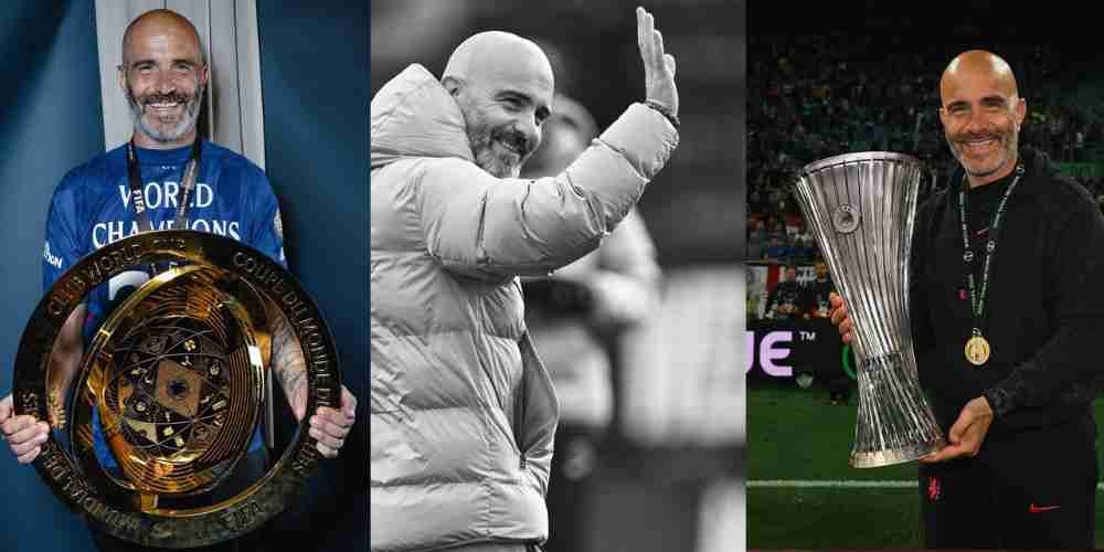 Enzo Maresca mengangkat trofi sebagai simbol keberhasilannya di pinggir lapangan, meski perjalanan bersama klub harus berakhir meski telah mempersembahkan dua gelar juara.