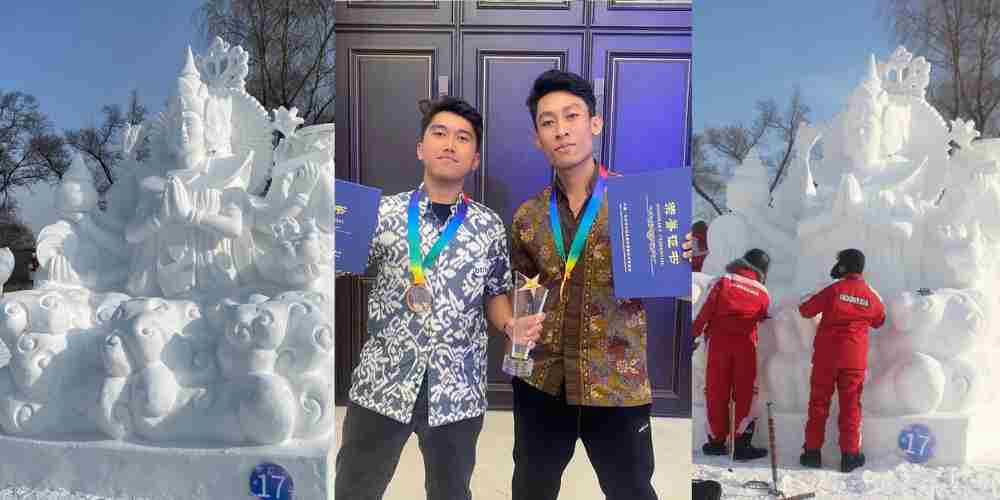 Seniman Bali dari HSP & BTA ukir kenangan di salju Harbin! Karya Dewi Dewantari mereka jadi Juara III di 28th International Snow Sculpture Competition China!