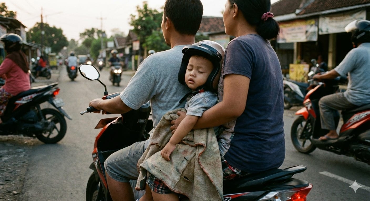 Sering tertidur saat dibonceng motor? Ini alasan ilmiah kenapa anak lebih mudah tidur di perjalanan.