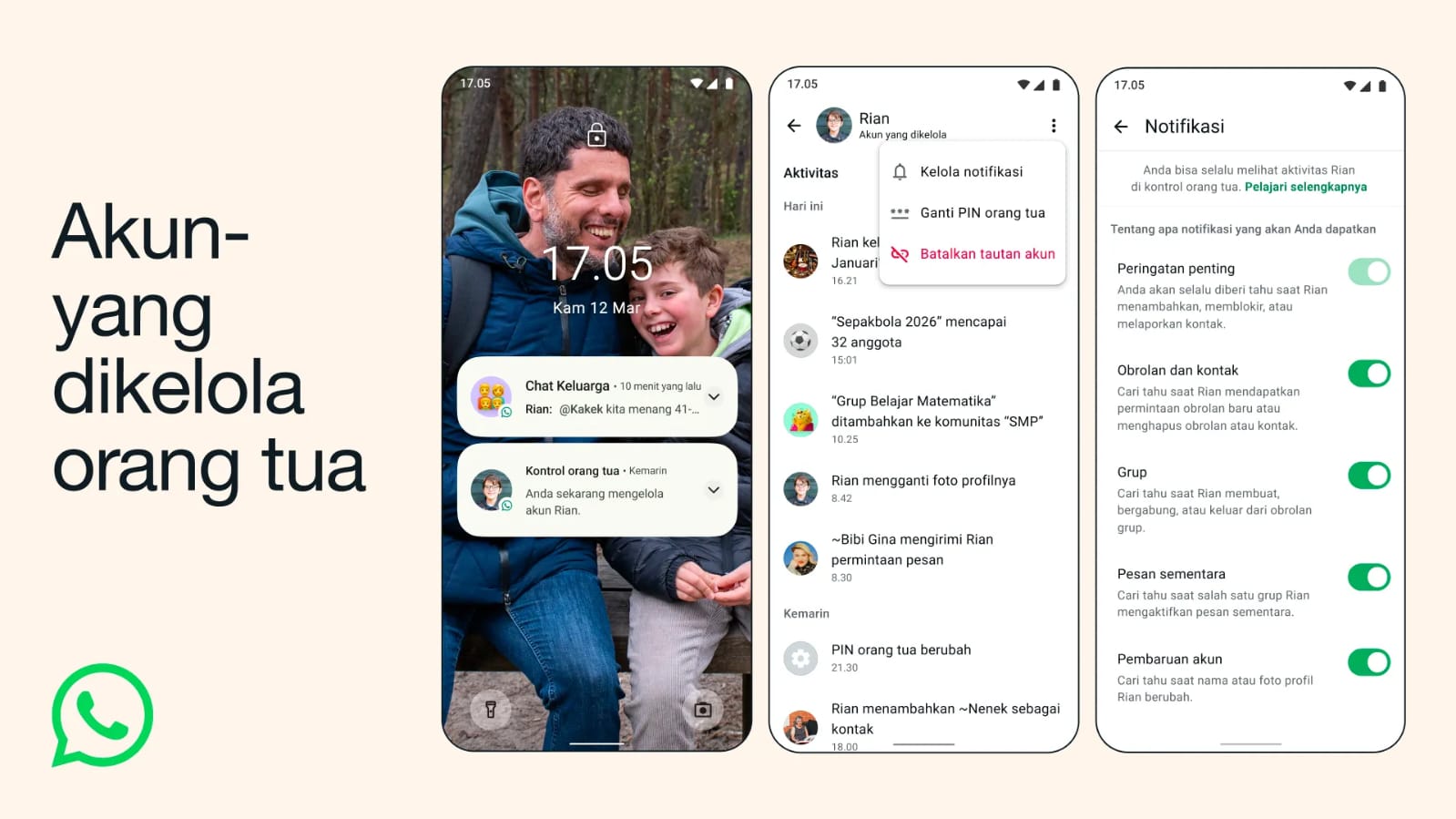 WhatsApp kini menghadirkan akun khusus anak yang bisa dikontrol orang tua, mulai dari kontak hingga grup yang boleh diikuti.