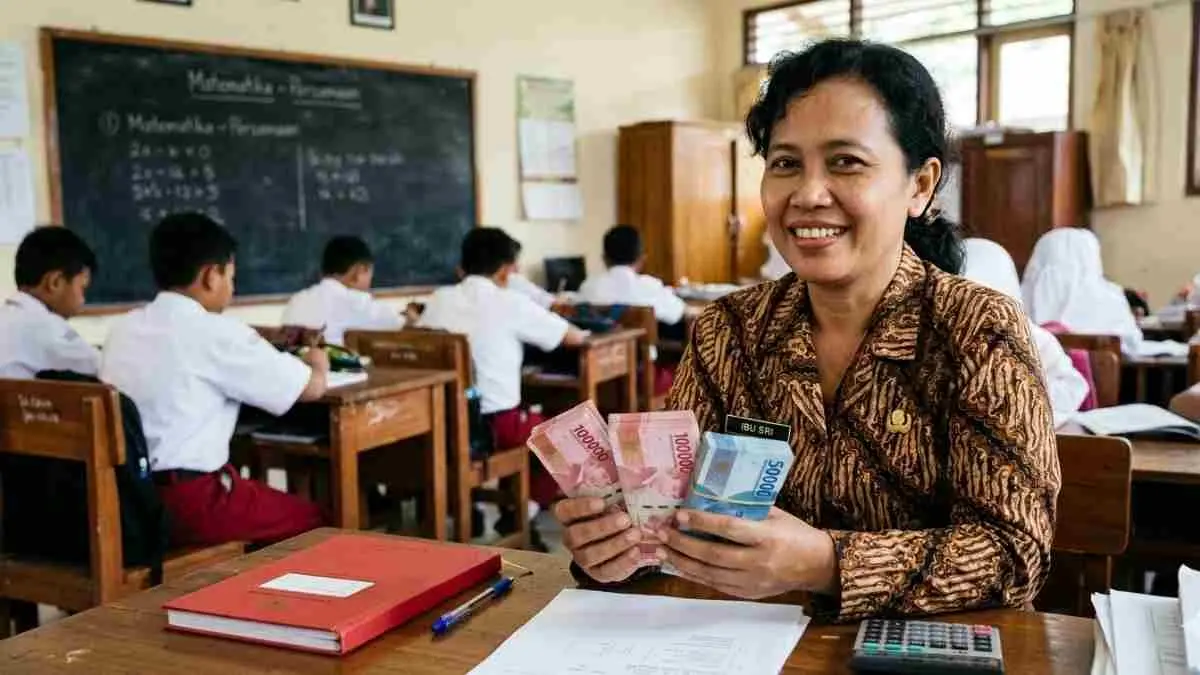 SKTP sudah terbit, pencairan TPG April 2026 diperkirakan mulai akhir bulan hingga awal Mei, guru diminta pastikan data sudah valid. (sumber foto: gemini/Ai)