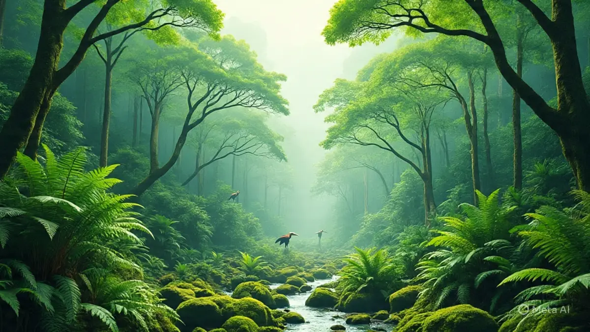 Hutan tetap hijau tanpa pupuk berkat siklus nutrisi alami yang bekerja sempurna di dalam ekosistem.(Ilustrasi Hutan Sumber: AI)