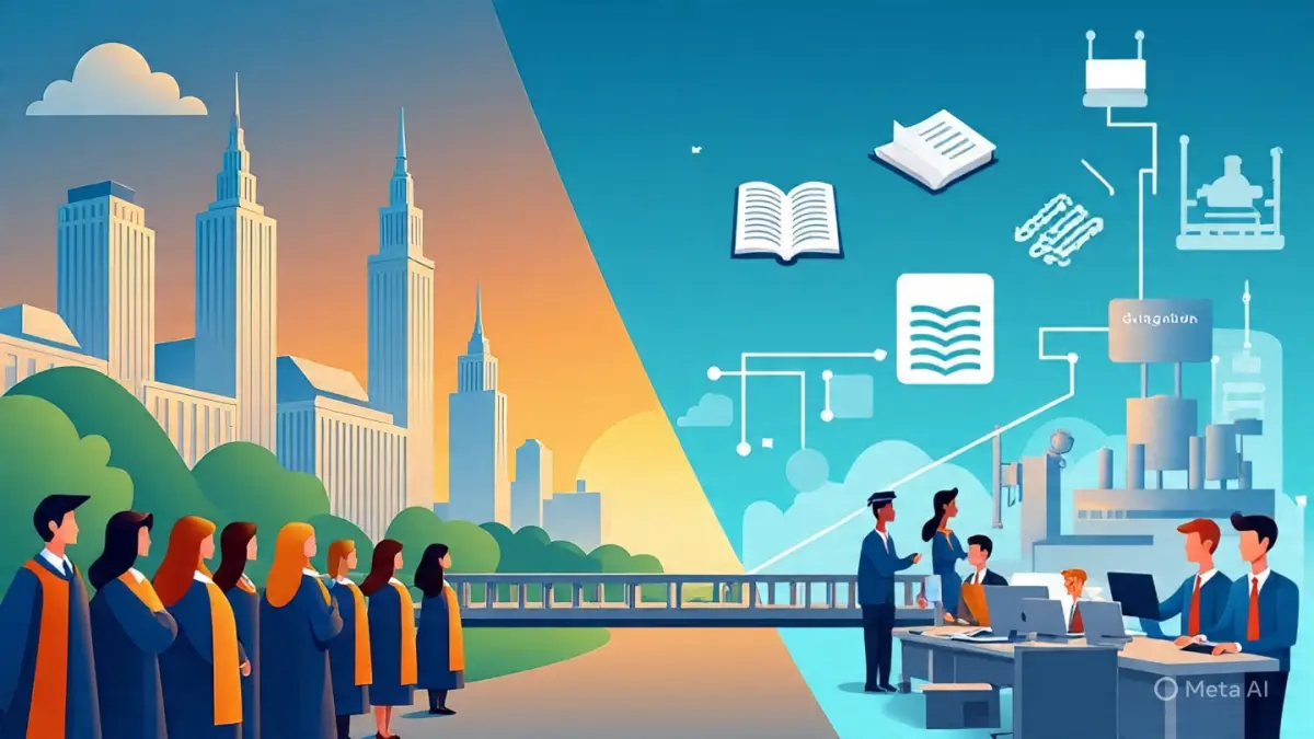 Pemerintah dorong kampus menyesuaikan prodi dengan kebutuhan industri demi meningkatkan daya saing lulusan. (Ilustrasi Pendidikan dan Dunia Kerja, Sumber: AI)