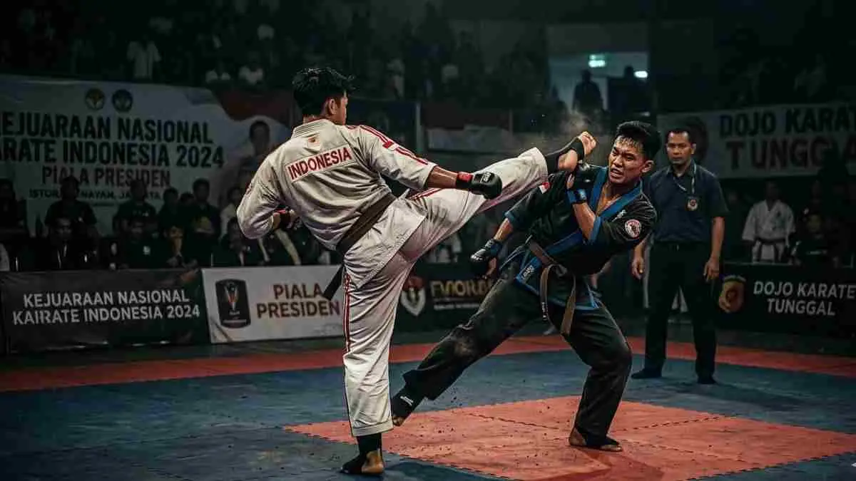 Ratusan atlet bertarung demi satu tujuan. Siapa yang lolos ke Kejurnas Bandung? (Ilustrasi kejuaraan karate: AI)