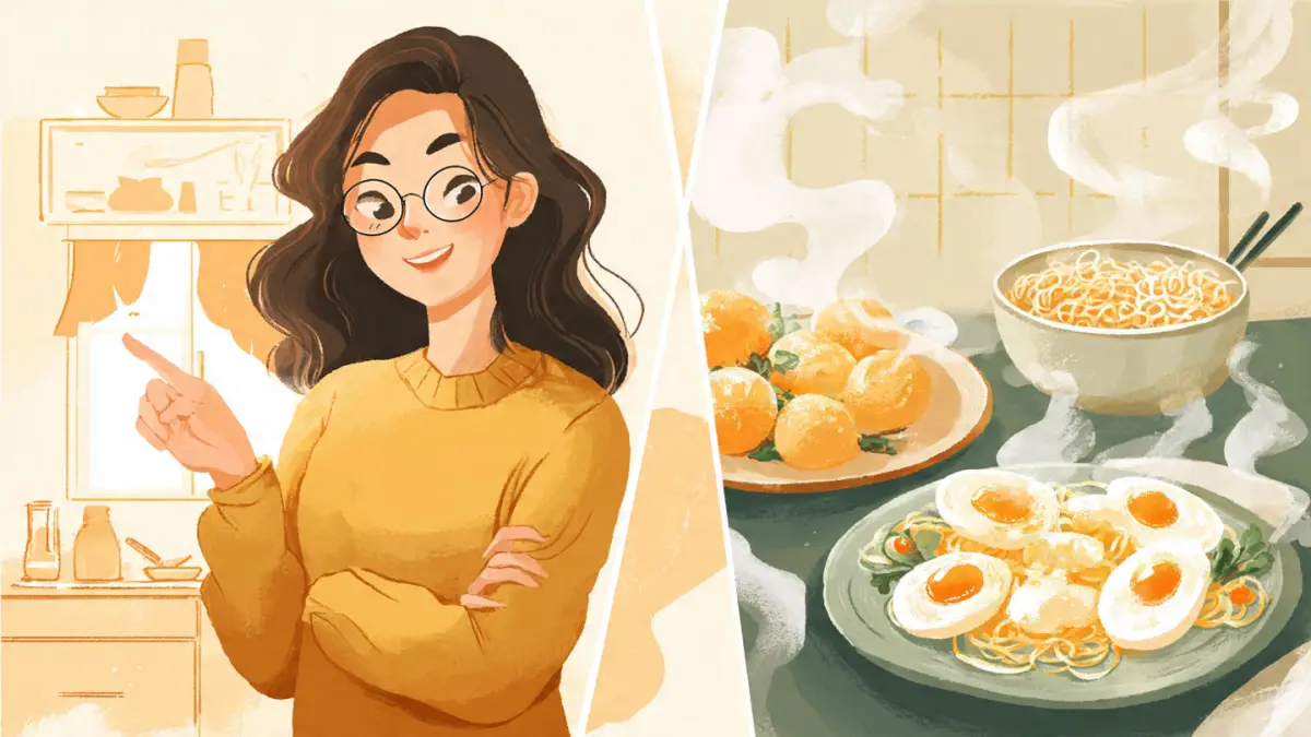 Lapar tengah malam jangan langsung masak mie instan. Ahli gizi kini menyarankan telur sebagai pilihan makanan darurat yang lebih sehat dan bergizi. (Ilustrasi menu makanan telur dan mi instan - Sumber: AI)