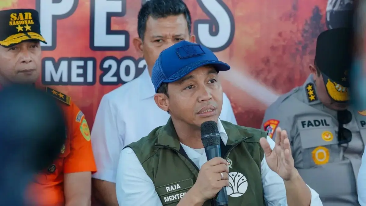 Menteri Kehutanan (Menhut) Raja Juli Antoni dalam Apel Kesiapsiagaan Penanggulangan Karhutla di Palembang, Sumatera Selatan, Rabu (6/5). (Istimewa)