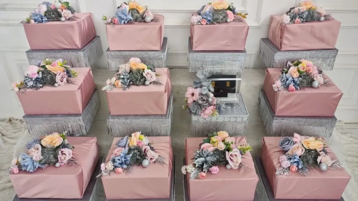 Isi seserahan sengaja disembunyikan, tapi justru bikin tamu makin penasaran. Hidden hantaran kini jadi tren baru pernikahan Gen Z. (pinterest)