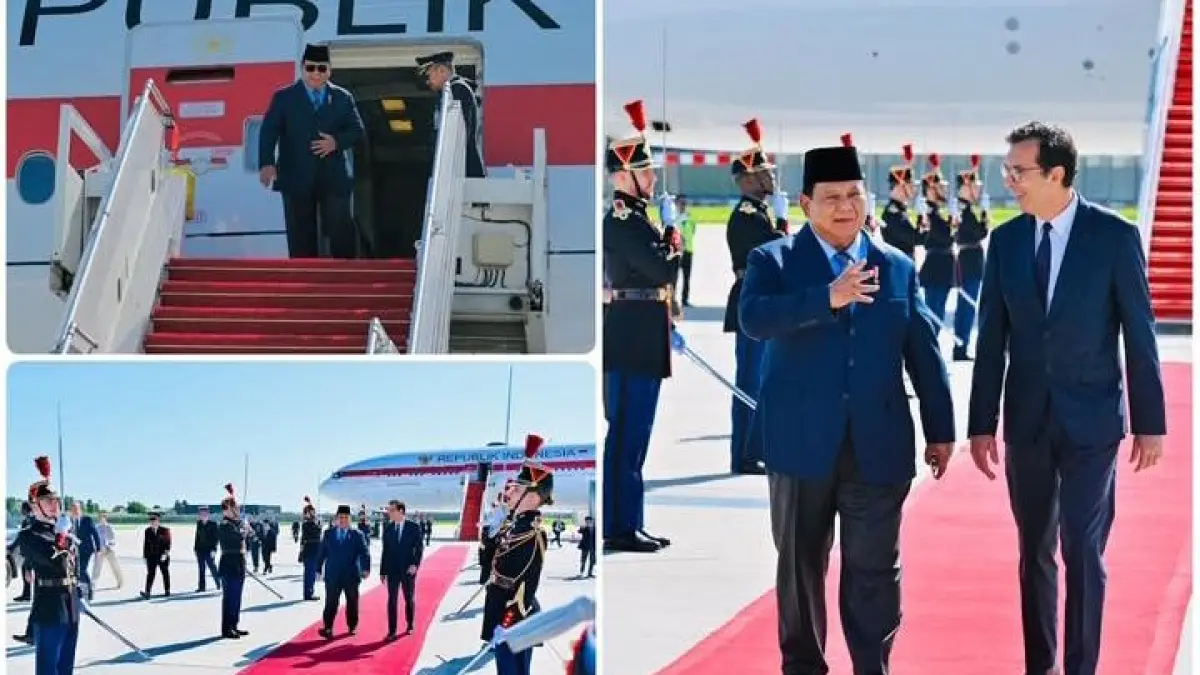 Presiden Prabowo saat tiba di bandara Prancis dan disambut menteri tenaga kerja Perancis (Sumber Foto: Instagram @sekretariat.kabinet)