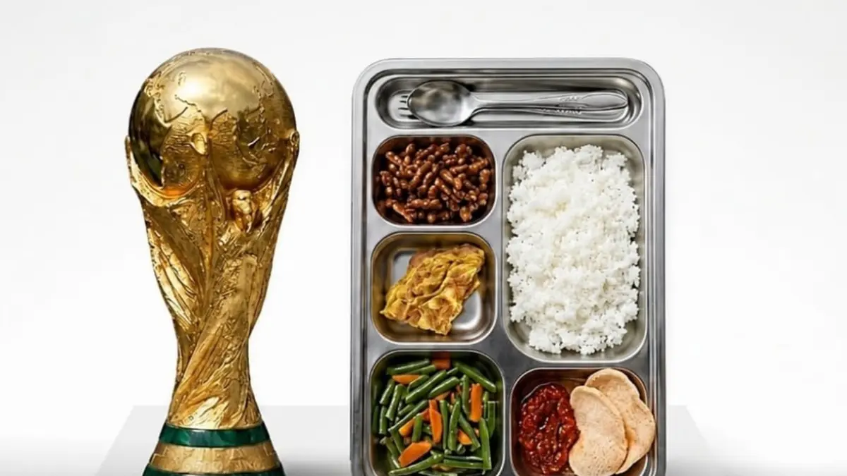 Rp14,3 triliun! Itulah total hadiah yang disiapkan FIFA untuk Piala Dunia 2026. Angkanya menjadi yang terbesar sepanjang sejarah turnamen dan membuat ajang ini semakin bergengsi. Berapa bagian yang akan diterima sang juara? (Ilustrasi trofi piala dunia dan MBG: Instagram/zenwill)
