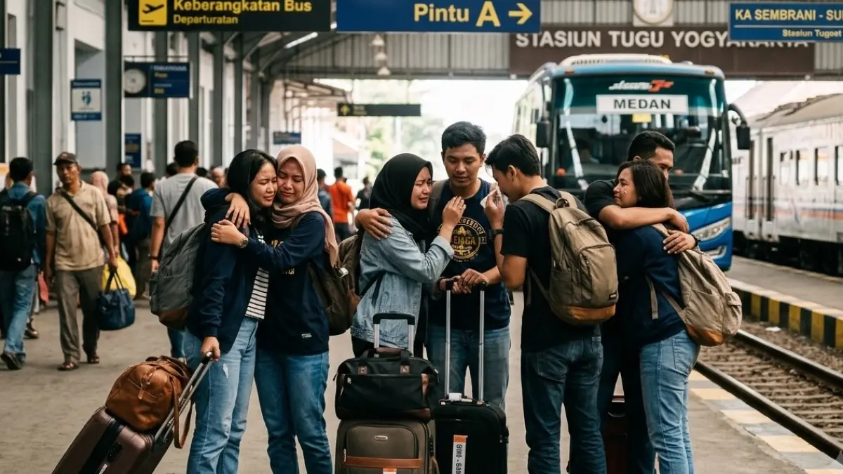 fenomena perpisahan sahabat setelah masa kuliah berakhir, bagaimana janji untuk tetap berkomunikasi tidak selalu mudah diwujudkan, serta cara menjaga persahabatan meski dipisahkan jarak dan kesibukan hidup (photo by Gemini.ai)