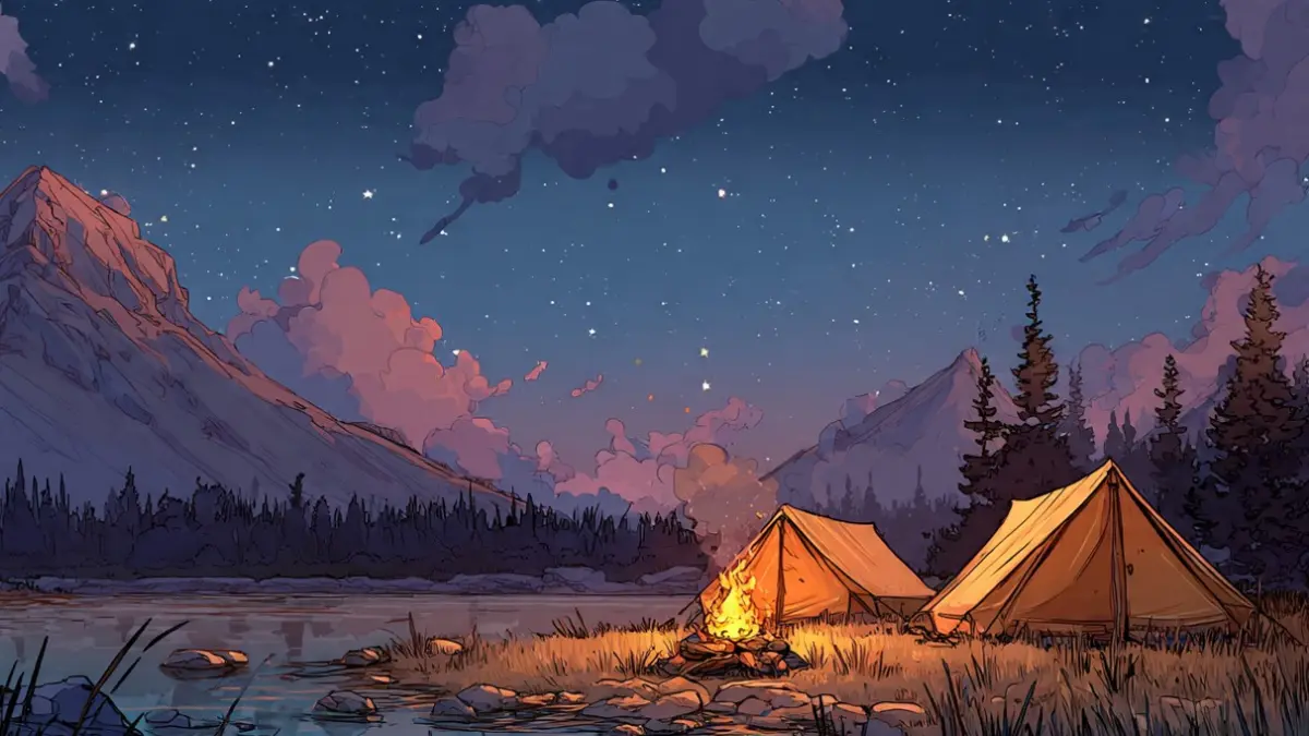 Ilustrasi berkemah di alam bebas  (Sumber: AI)
