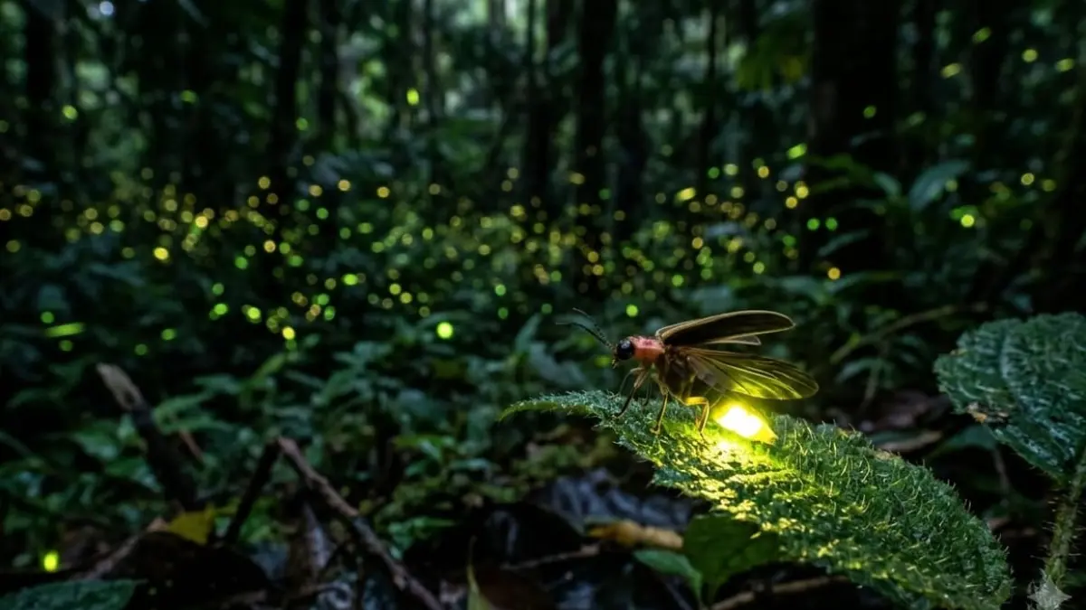 Pernah bertanya-tanya mengapa kunang-kunang bisa bersinar di malam hari? Ternyata ada proses bioluminesensi yang luar biasa efisien di balik cahaya alaminya. (Ilustrasi kunang-kunang: Ai)