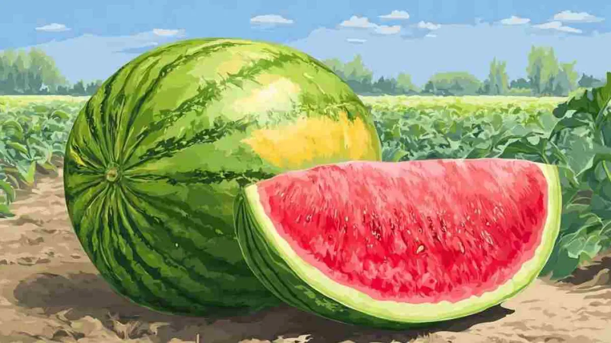 Jangan tertipu tampilan kulit semangka yang mulus. Bercak kuning atau field spot justru menjadi tanda buah matang alami dengan rasa yang lebih manis, renyah, dan segar. Simak tips lengkap memilih semangka terbaik sebelum membeli! (Sumber: AI)