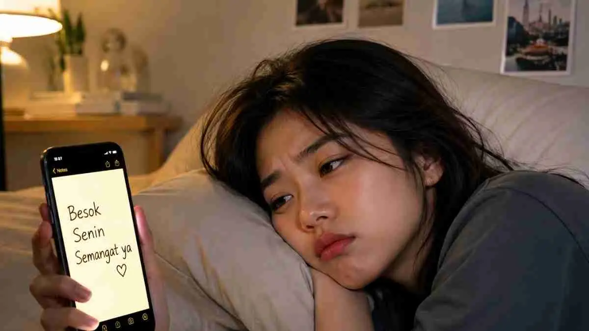 Pernah merasa gelisah setiap Minggu malam meski besok hanya kembali bekerja atau kuliah? Bisa jadi kamu mengalami Sunday Scaries. Fenomena ini semakin banyak dialami Gen Z akibat tekanan kerja, media digital, dan budaya harus selalu produktif. (RADAR BONANG/AI/MUHAMMAD AZLAN SYAH)