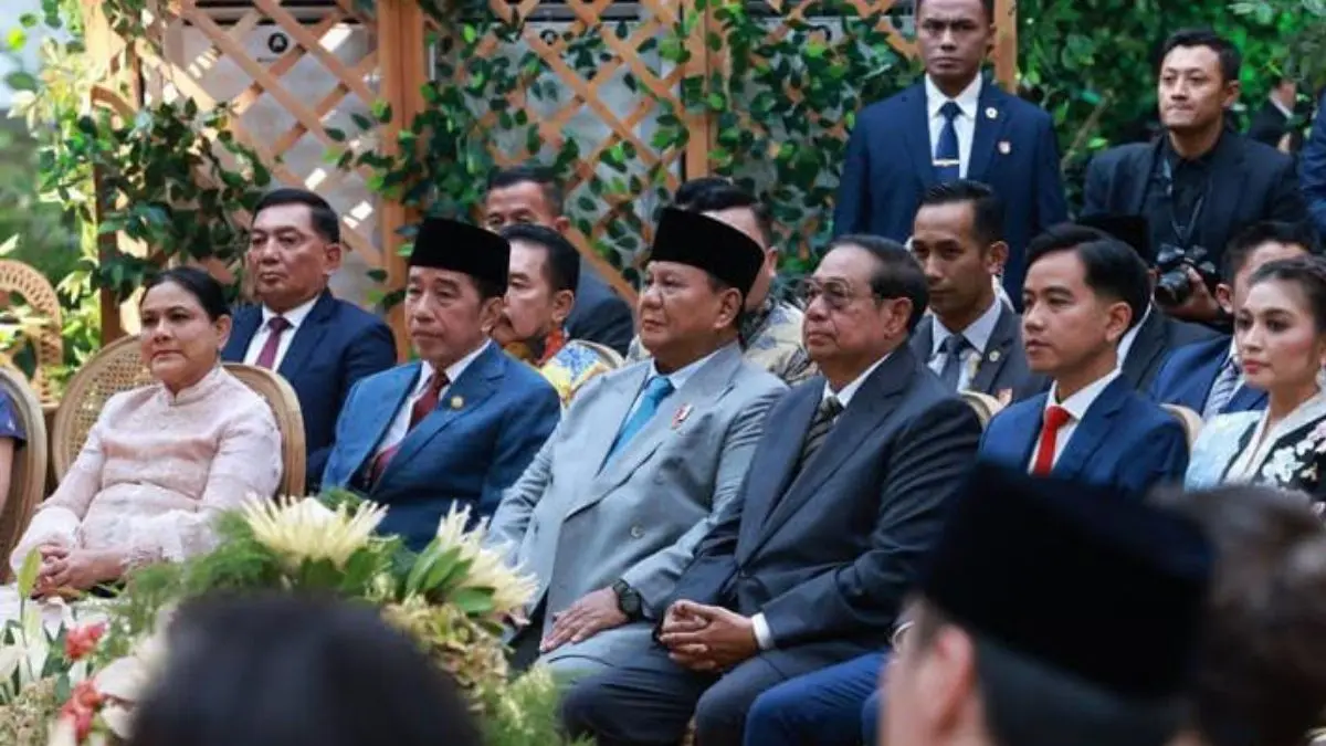 Resepsi pernikahan Gamma Thohir dan Keelie Gunawan Susilo menjadi sorotan publik. Presiden Prabowo hadir langsung bersama Jokowi, SBY, Gibran, dan sejumlah menteri. (Sumber Foto: Instagram/@prabowo)