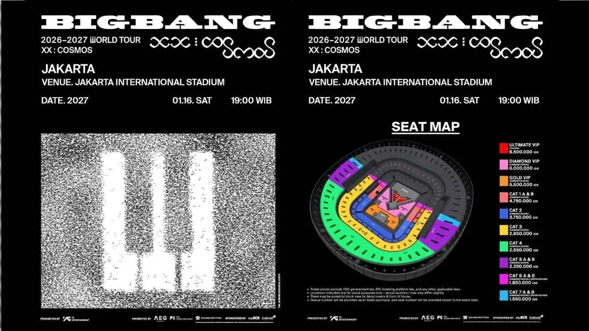BIGBANG akhirnya kembali ke Indonesia! Konser di JIS digelar Januari 2027 dengan harga tiket mulai Rp1,55 juta. (instagram.com/pkentertainment.id)