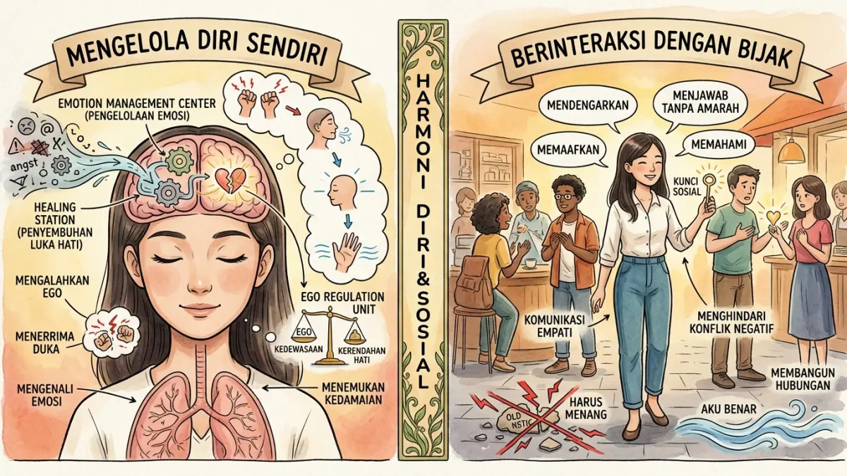 Ilustrasi mengelola emosi, sakit hati, dan ego. (radar tuban/ AI)