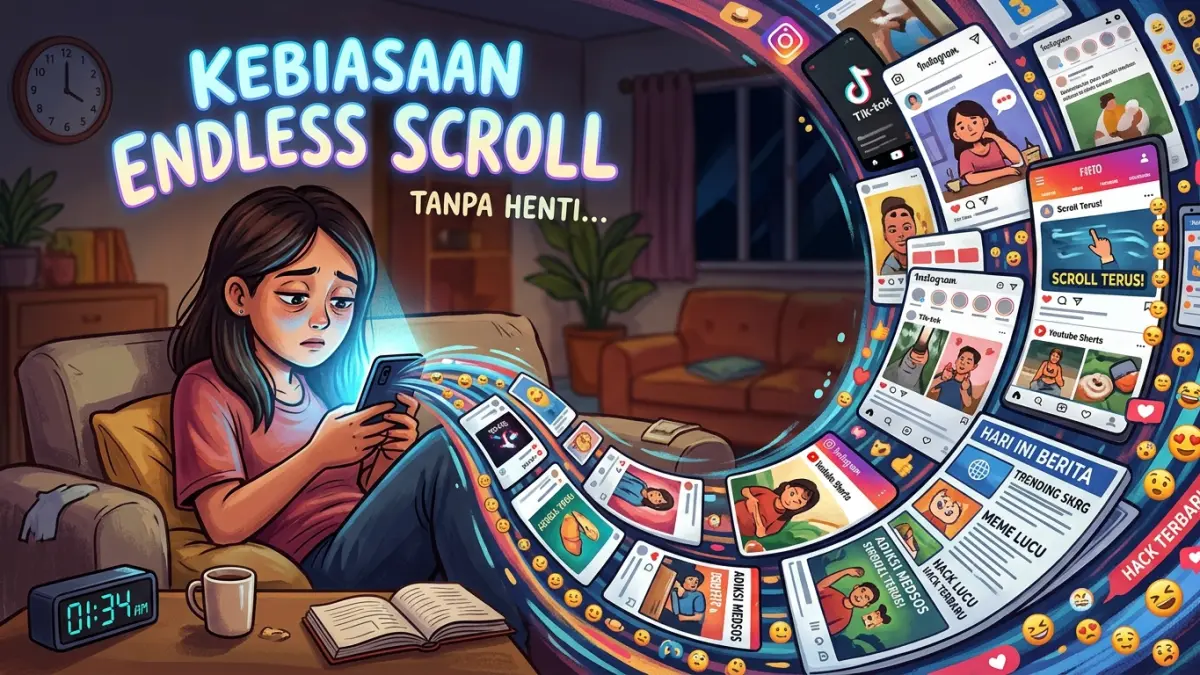 Kebiasaan scrolling tanpa henti. (ilustrasi AI)