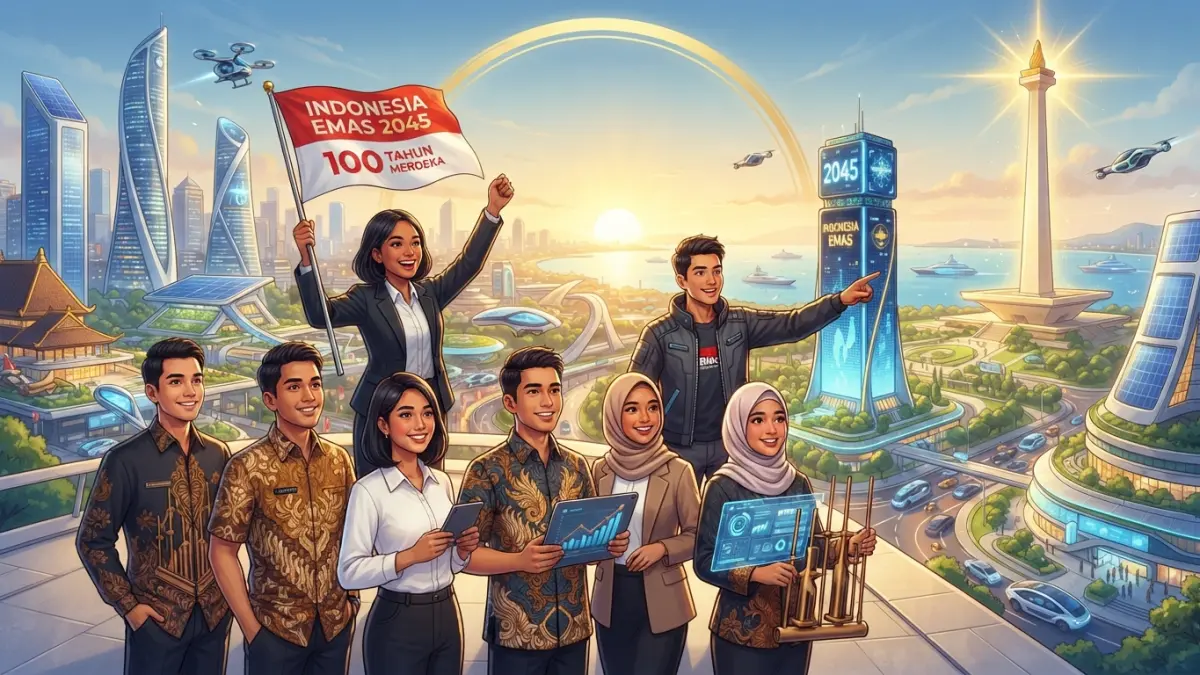 Ilustrasi generasi muda yang akan menghadapi Indonesia Emas 2045. (ilustrasi AI)