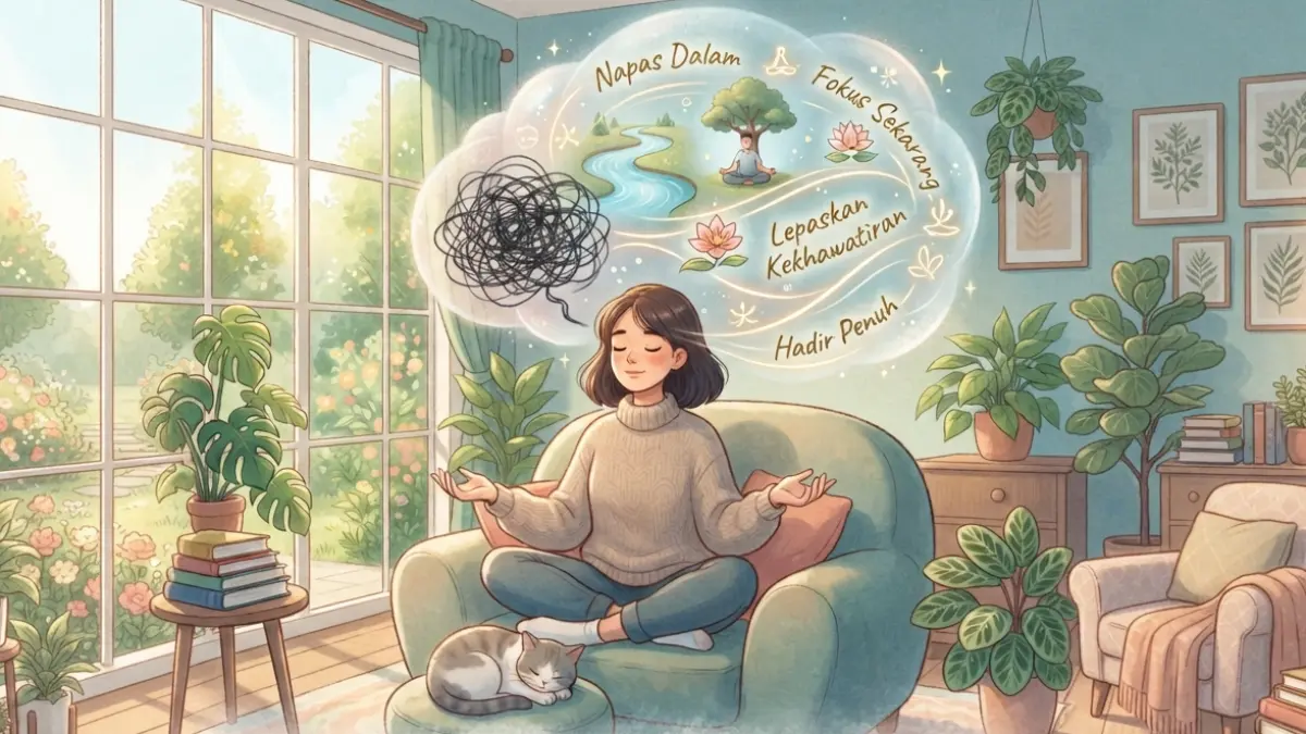 Ilustrasi tenang dari overthinking. (ilustrasi AI)
