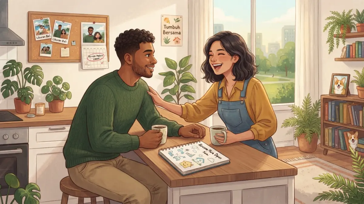 Ilustrasi pasangan yang menjalin sebuah hubungan yang sehat. (ilustrasi AI)