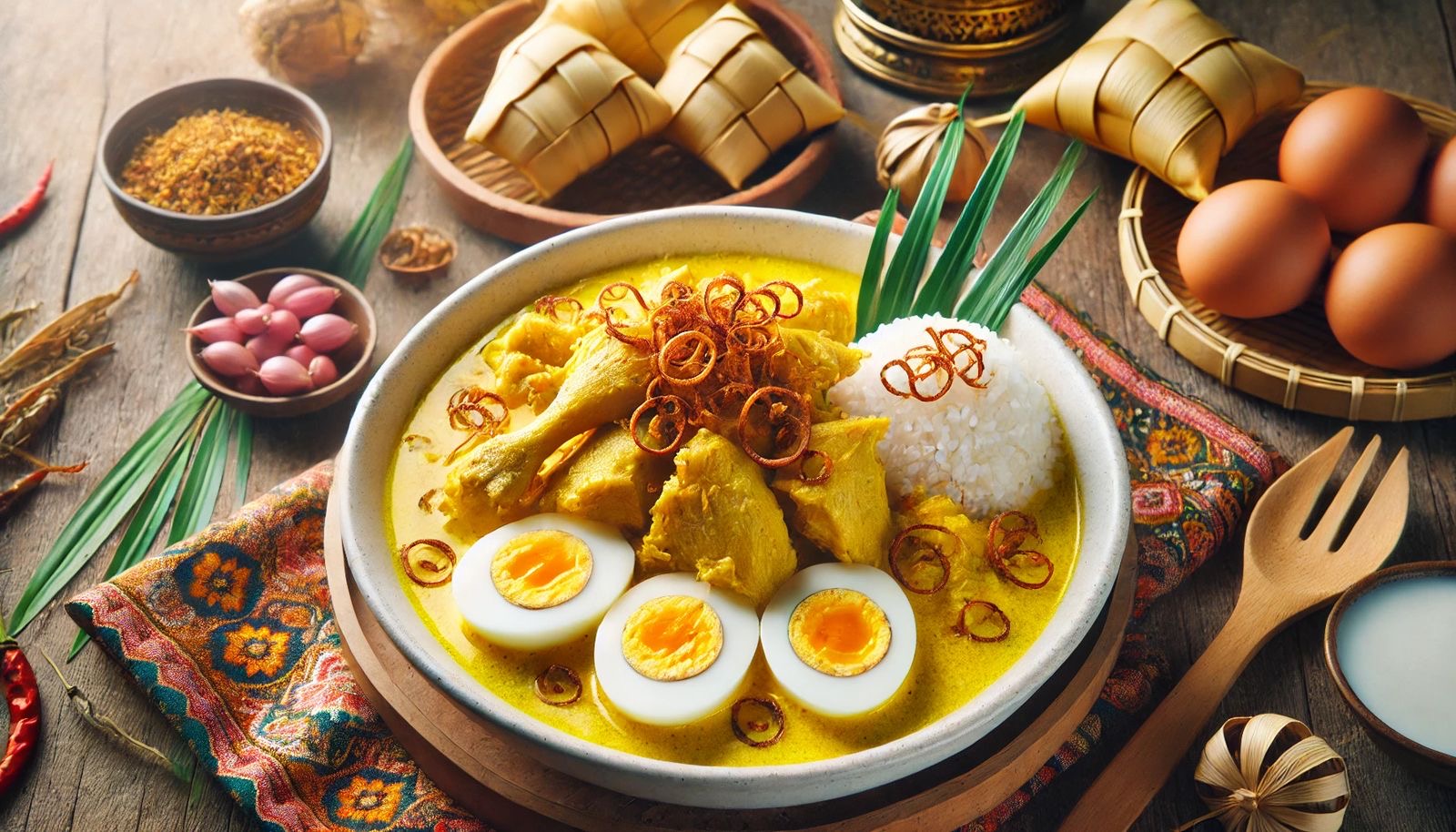 Opor ayam dan ketupat khas Lebaran, hangatkan momen Idul Fitri bersama keluarga tercinta.