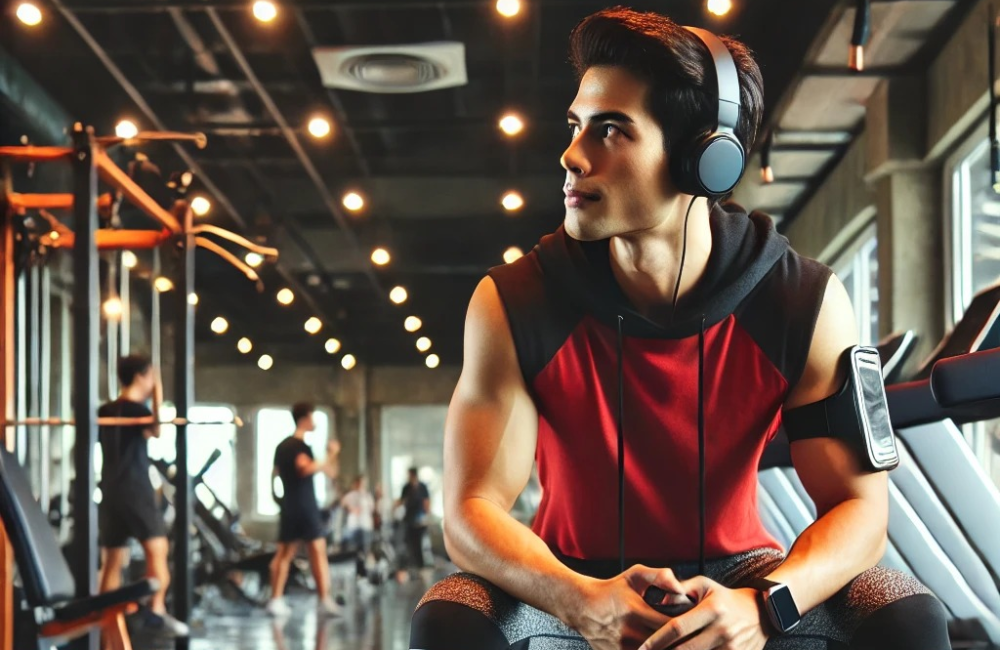 Menikmati musik di gym, fokus pada latihan dengan semangat dan energi yang tak terbatas