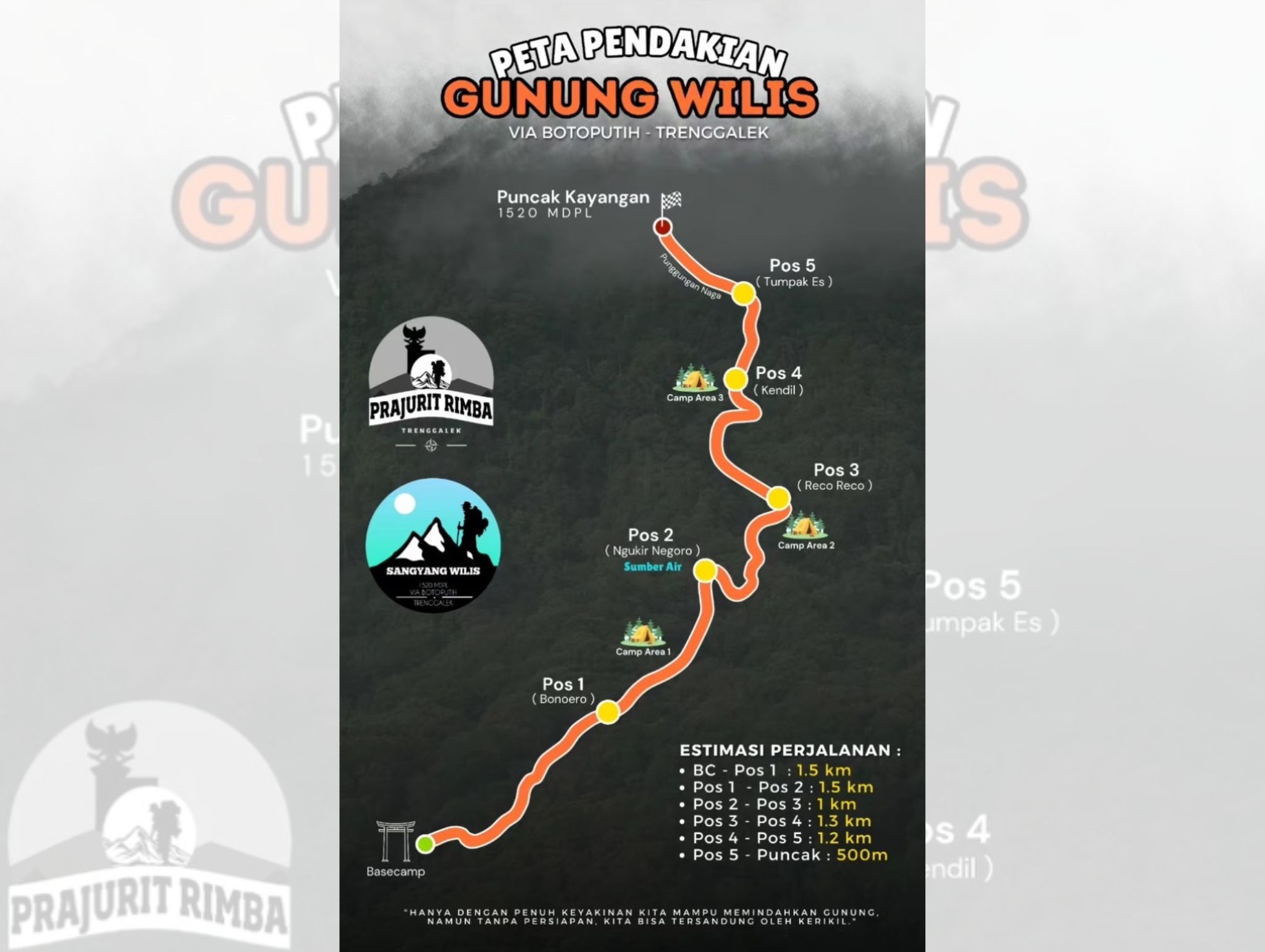 Peta pendakian Gunung Wilis via Botoputih Trenggalek