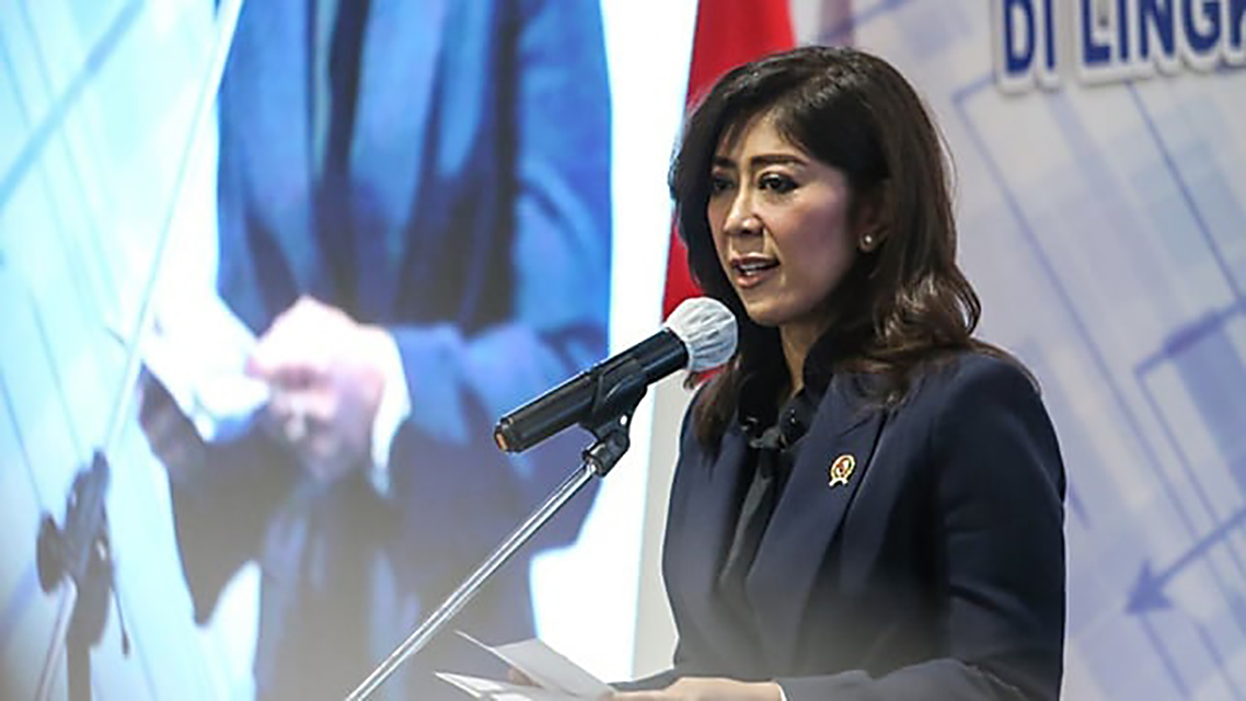 Menteri Komunikasi dan Digital Meutya Hafid saat menyampaikan sambutan.