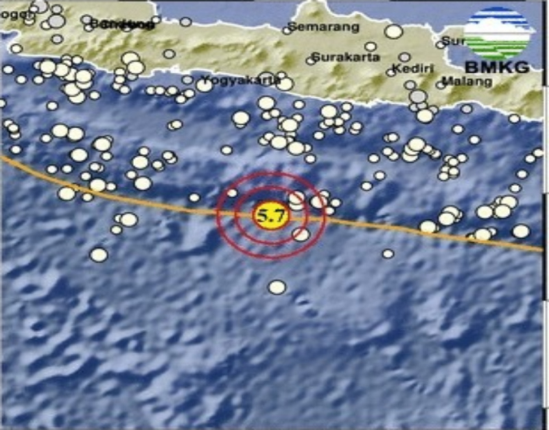 Pantauan gempa di selatan pulau jawa dari BMKG