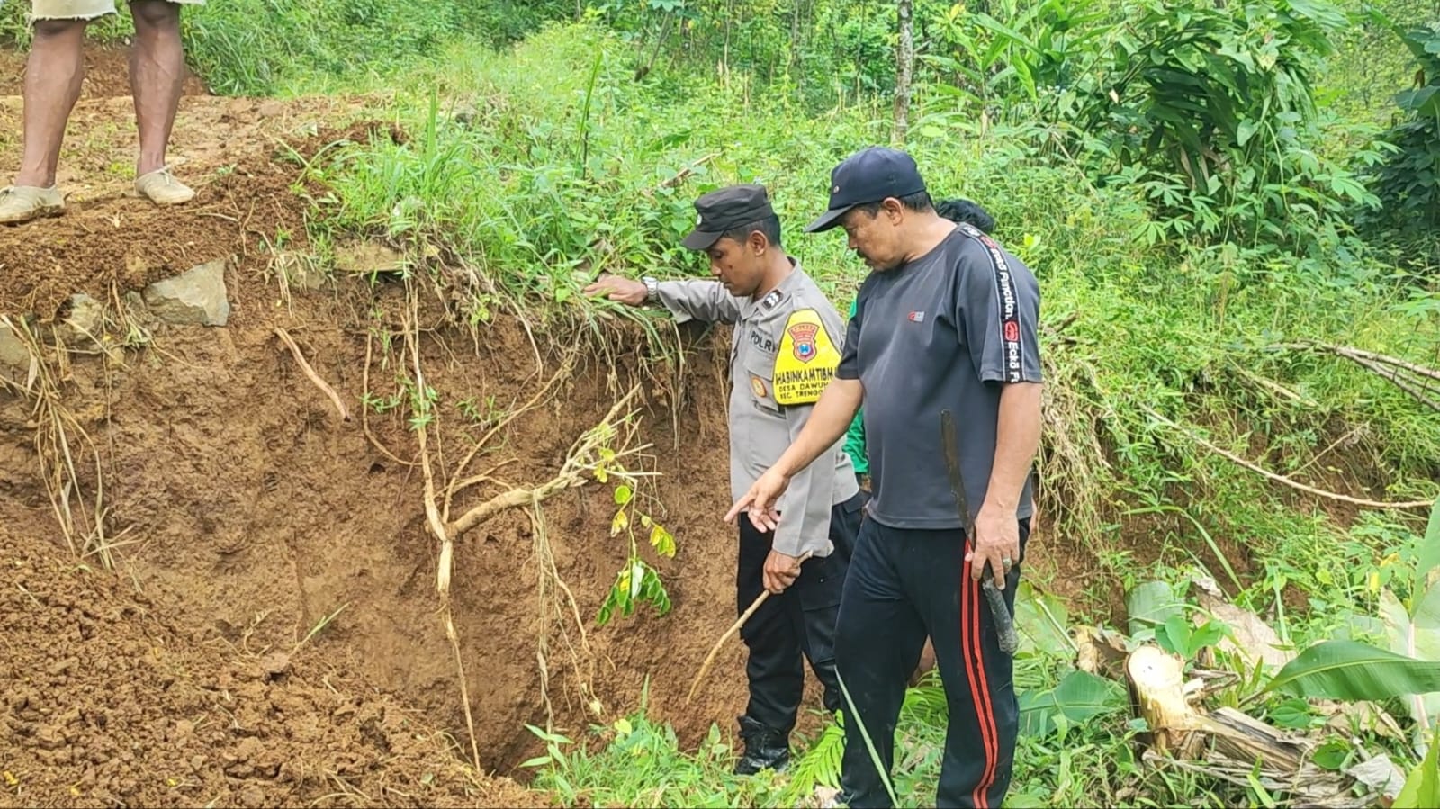Kondisi salah satu lahan milik warga Desa Dawuhan yang ambles karena tanah gerak. (SOFYAN UNTUK TRENGGALEK NJENGGELEK)