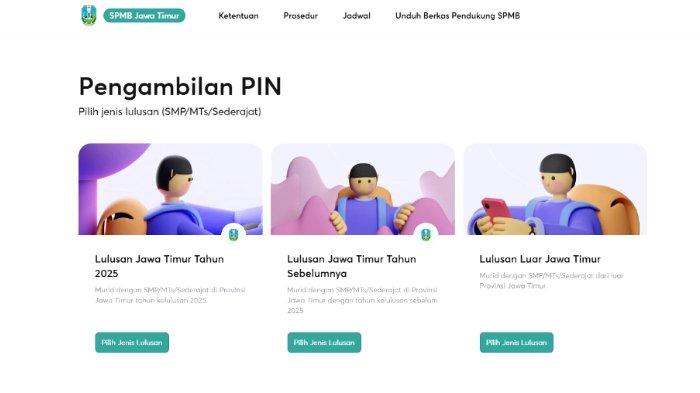 Tampilan layar pengambilan PIN SPMB Jatim