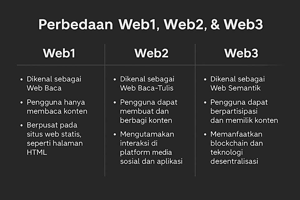 Kenali perbedaan Web1 Web2 dan Web3.