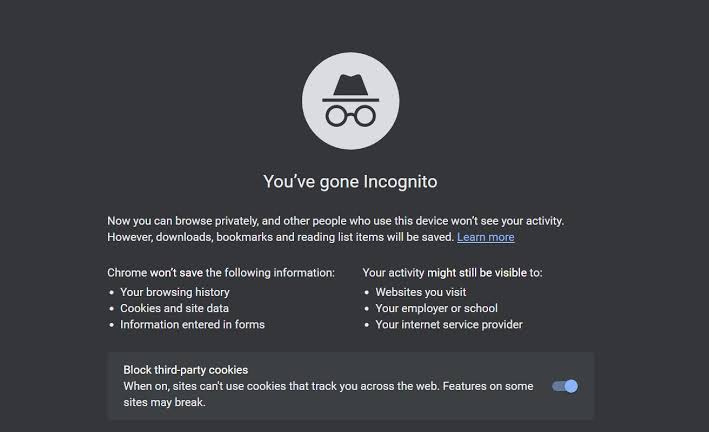 Mode incognito di browser.