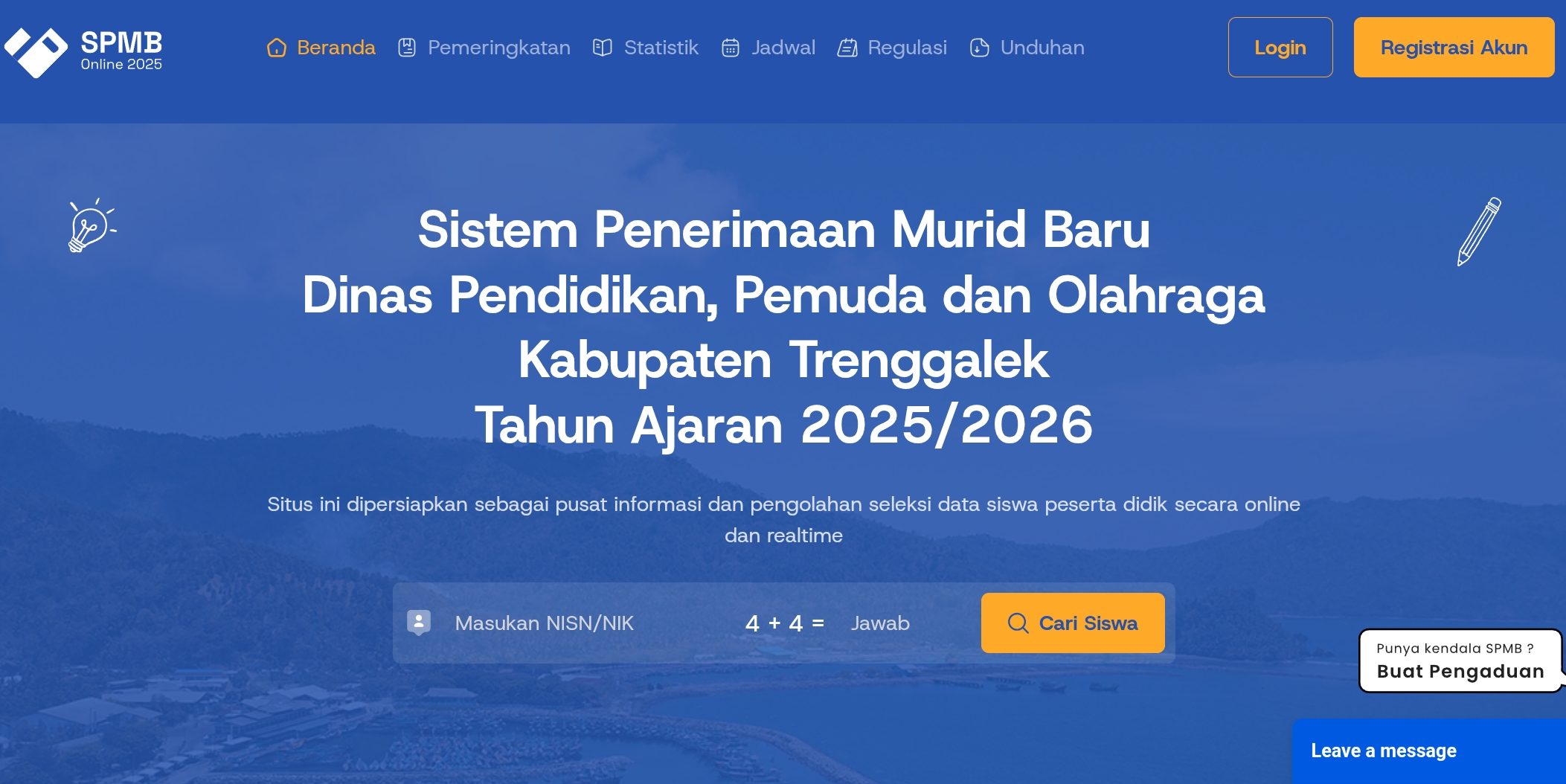 Tangkapan layar website SPMB Trenggalek tahun ajaran 2025/2026