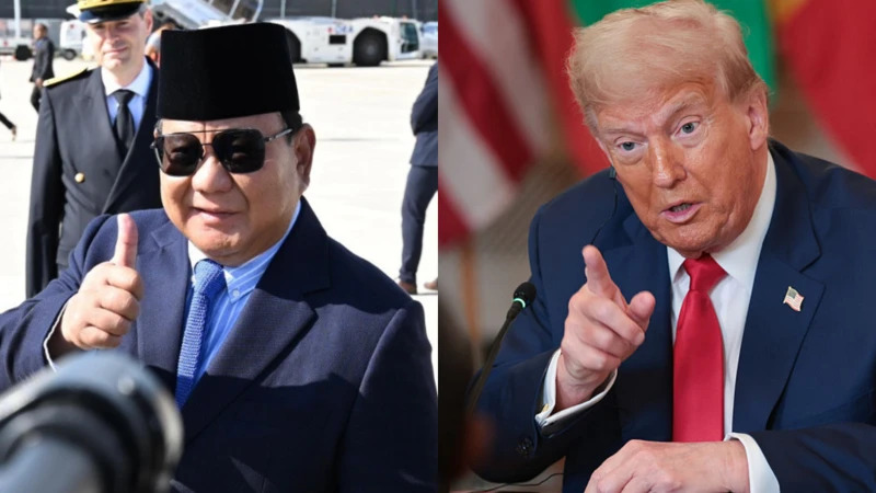 Kolase foto Presiden Indonesia Prabowo Subianto (kiri) dan Presiden AS, Donald Trump (kanan).