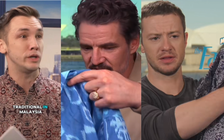 Pemain film Fantastic Four memegang kain bermotif batik yang disebut sangat tradisional di Malaysiah oleh host Mark O