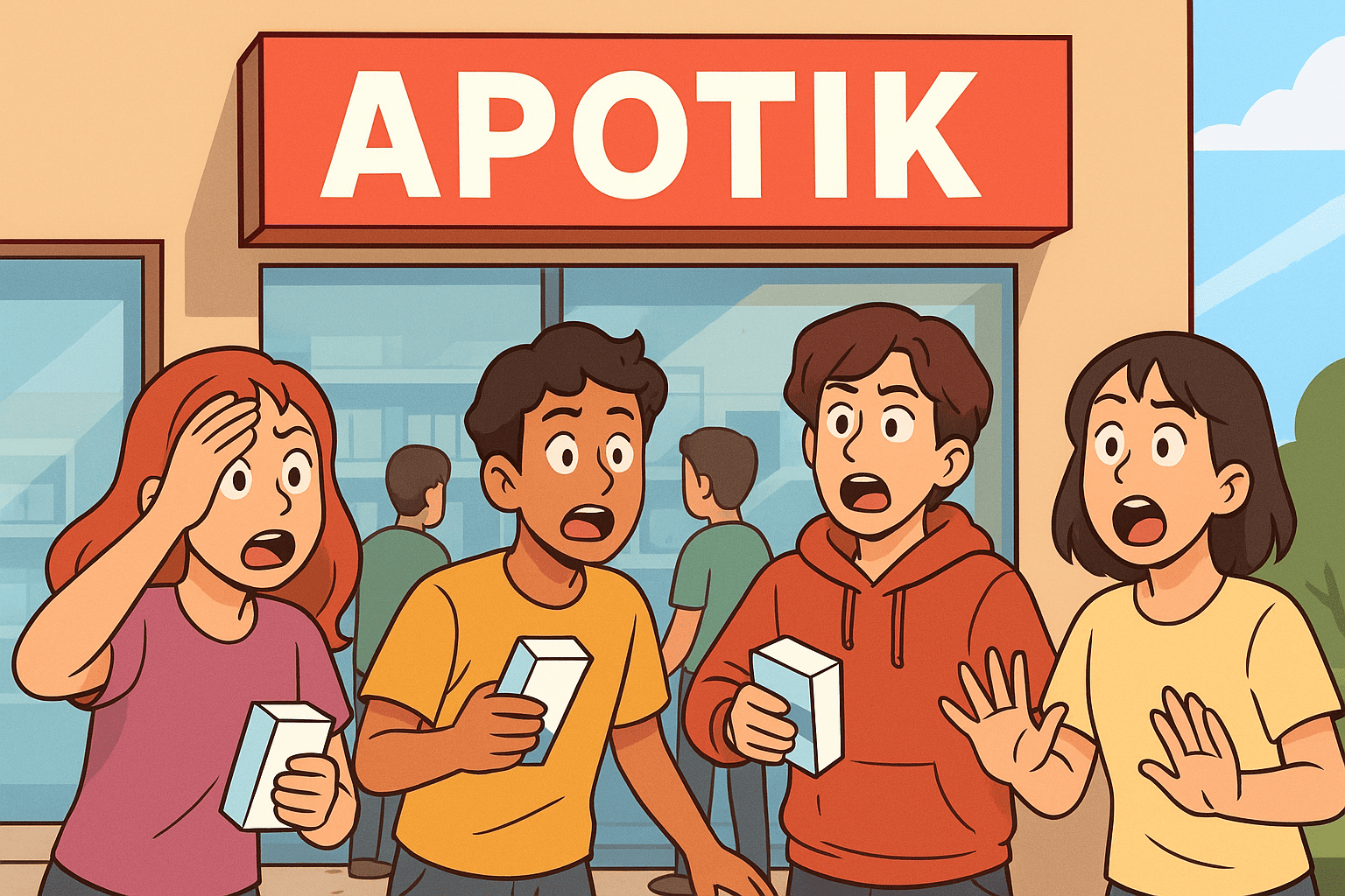 Ilustrasi Gen-Z yang FOMO serbu apotek untuk beli obat cacing. (Gambar: AI)