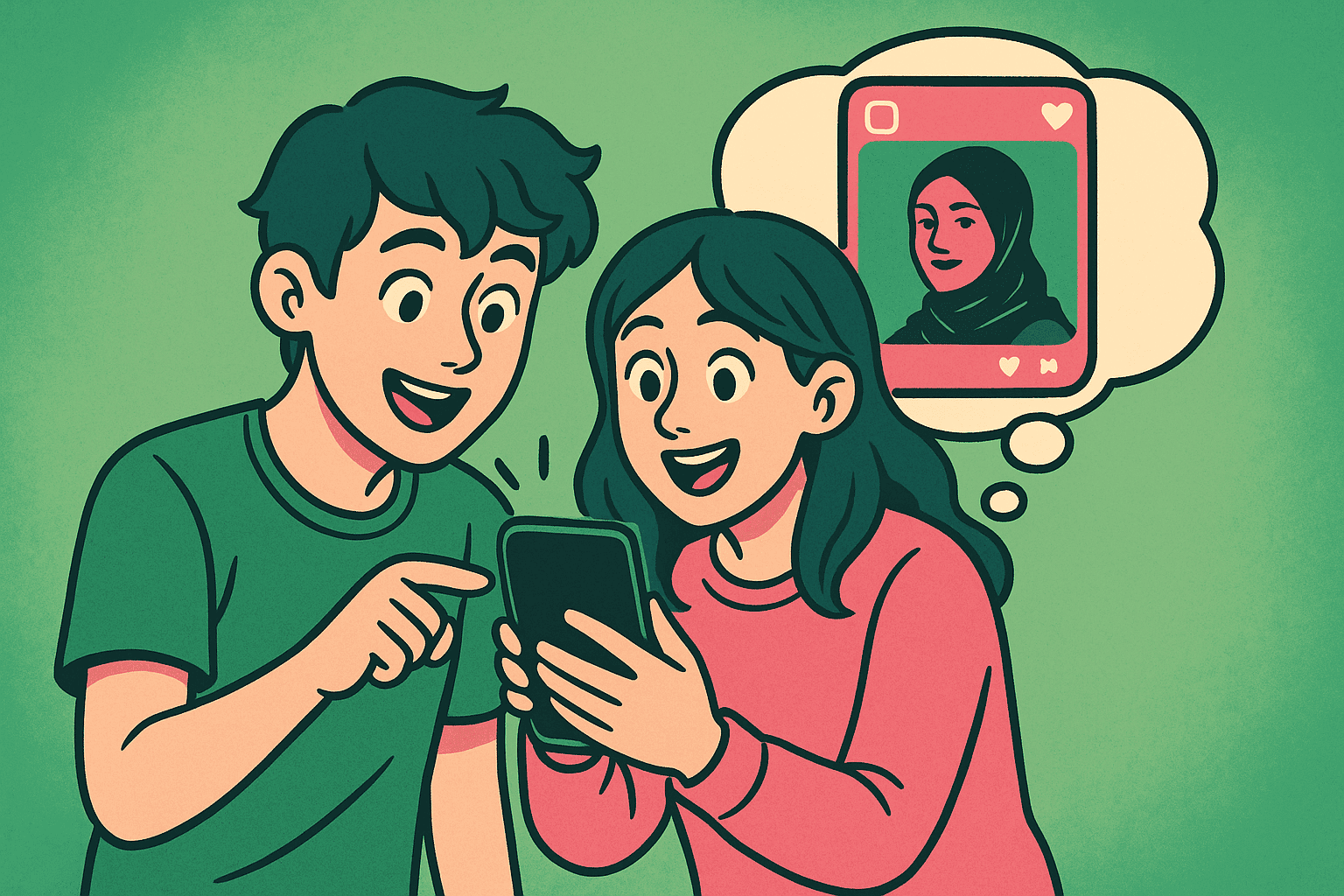 Ilustrasi netizen yang ramai ganti foto profil jadi pink hijau demi dukung aksi solidaritas antar warga di Indonesia. (Gambar: AI)