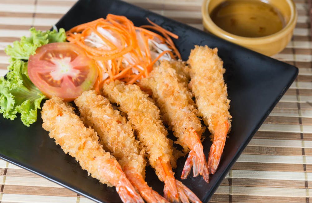 Tempura udang crispy ala Jepang, gurih renyah untuk camilan atau lauk makan.
