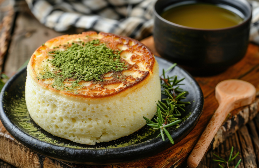 Matcha souffle pancake super fluffy ala Jepang, tampilan menggemaskan dan rasa lembut yang bikin nagih.