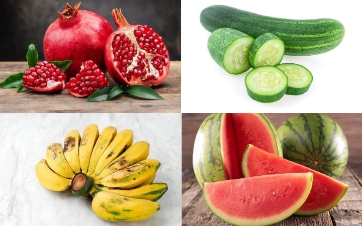 Aneka buah segar, termasuk timun, yang bermanfaat menurunkan tekanan darah tinggi.