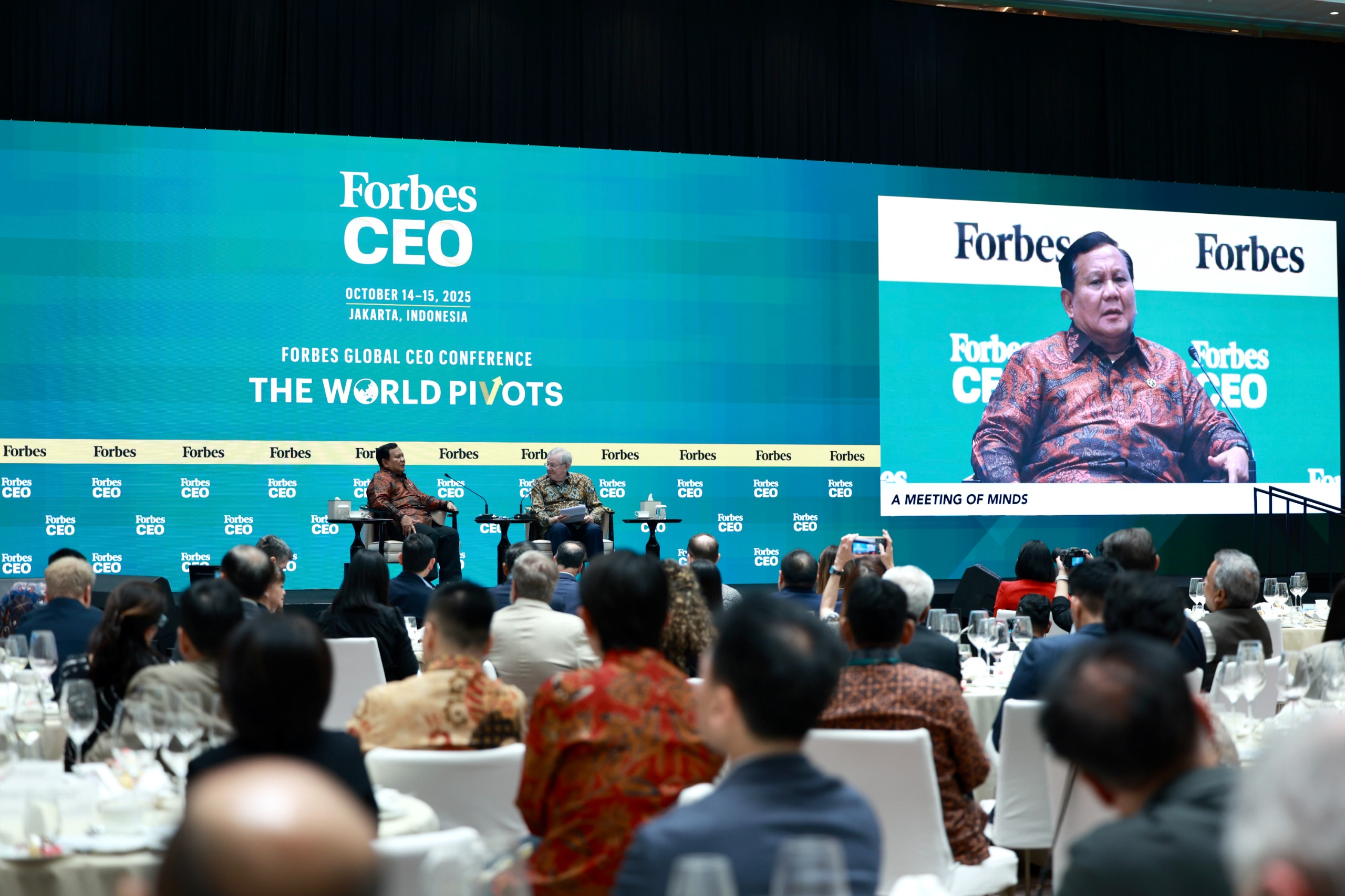Presiden Prabowo hadirinForbes Global CEO Conference 2025 yang digelar di St. Regis, Jakarta, Rabu (15/10/2025).