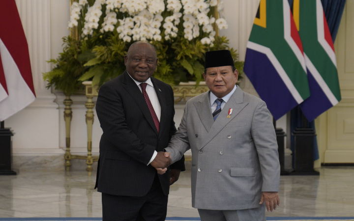 Presiden Afrika Selatan Cyril Ramaphosa bertemu dengan Presiden RI Prabowo Subianto di Istana Merdeka, Jakarta, Rabu (22/10/2025) siang.