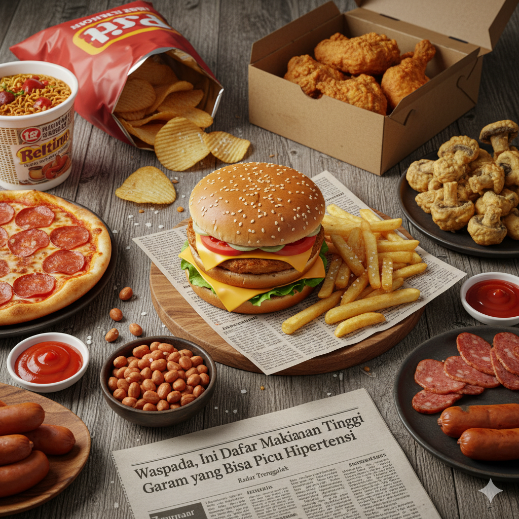 Fast food dan camilan asin mengandung natrium tinggi yang dapat meningkatkan risiko hipertensi.