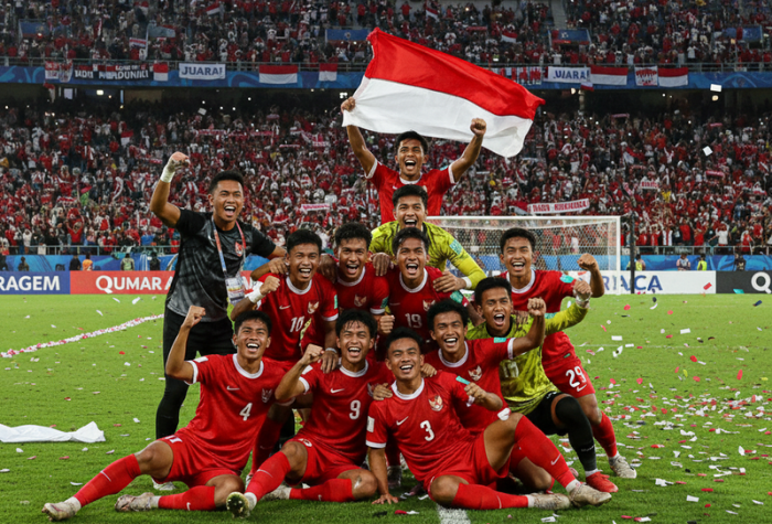 Para pemain Timnas Indonesia U17 merayakan kemenangan bersejarah atas Honduras di Piala Dunia U17 2025.