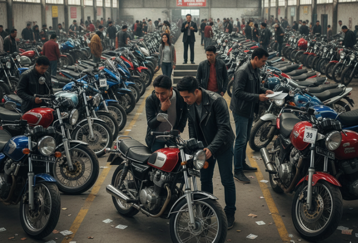 Suasana balai lelang kendaraan bermotor di Jawa Timur yang ramai diminati masyarakat. (ilustrasi)