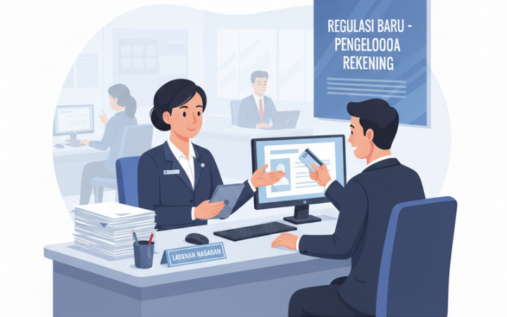 Petugas bank sedang melakukan verifikasi data nasabah di meja layanan.